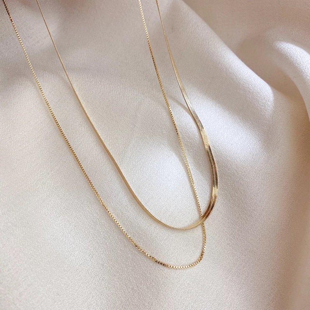 Herringbone Layered Snake and Box Chain Necklace - Picture 3 of 6